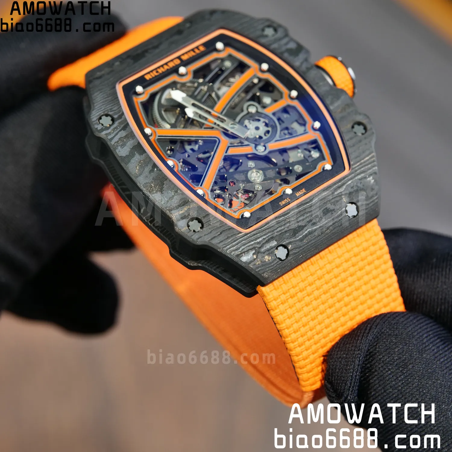 RICHARD MILLE RM67-02 Black NTPT Best Edition McLaren Dial on Orange Nylon strap CRMA7 Clone V9 71 7f382380c7a86cc AMO Watch