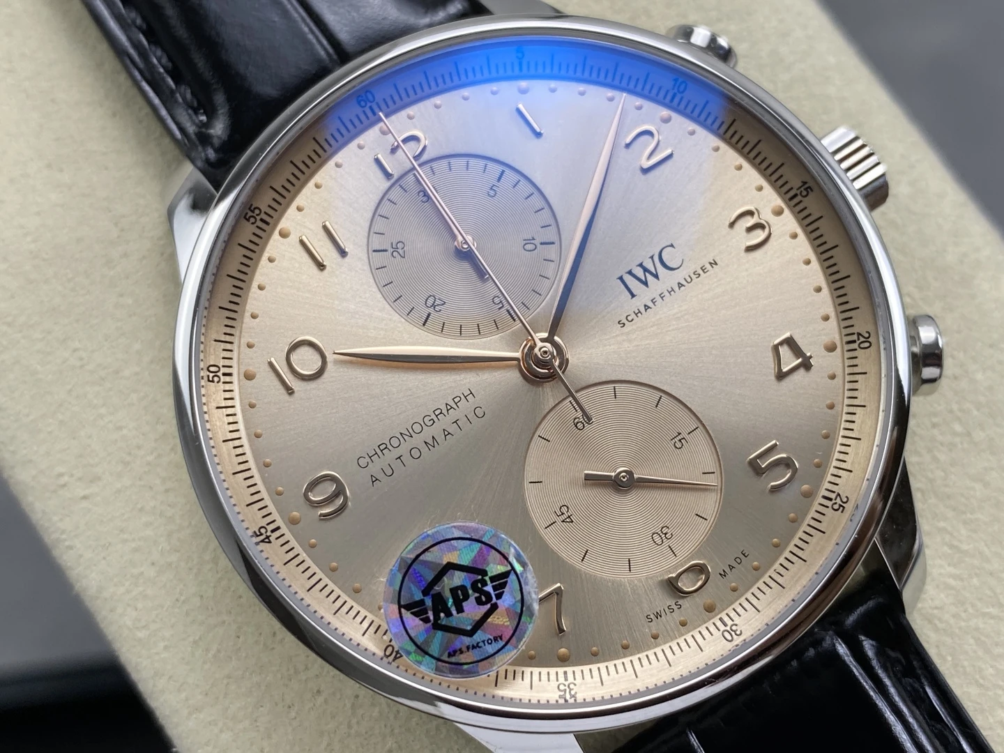 IWC Portuguese Chrono IW371624 SS APSF 1:1 Best Edition RG Dial on Black Leather Strap SA69385 Super Clone 26 8275db628511e81 AMO Watch