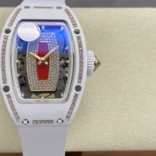 RICHARD MILLE RM07 Ladies White Ceramic Diamonds Bezel ZF 1:1 Best Edition Red Dial on White Rubber Strap CRMA2 Clone