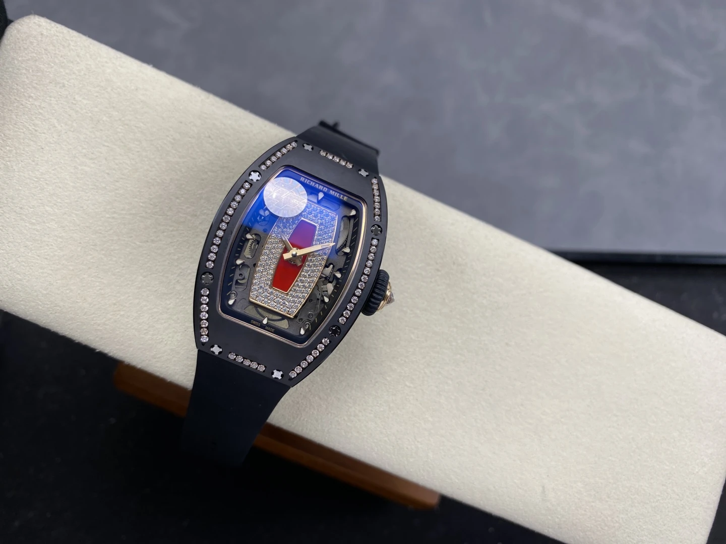RICHARD MILLE RM07 Ladies Black Ceramic Diamonds Bezel ZF 1:1 Best Edition Red Dial on Black Rubber Strap CRMA2 Clone 31 86f3a6f226ea7b4 AMO Watch