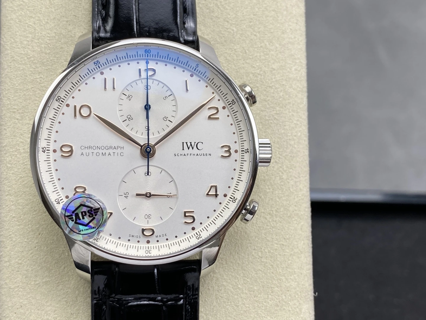IWC Portuguese Chrono IW371604 SS APSF 1:1 Best Edition White Dial RG Markers on Black Leather Strap SA69385 Super Clone 26 9acaf38a04d35f5 AMO Watch