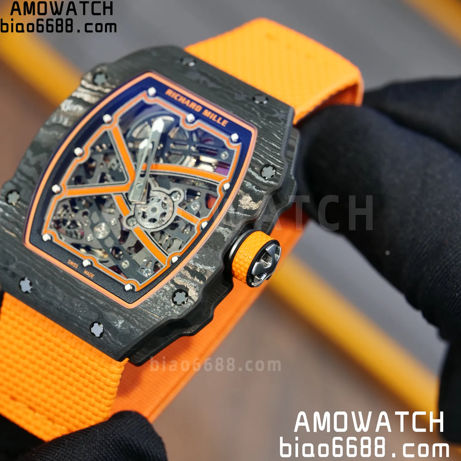 RICHARD MILLE RM67-02 Black NTPT Best Edition McLaren Dial on Orange Nylon strap CRMA7 Clone V9 73 9b2f11b2b8d80a0 AMO Watch