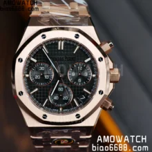 AP Royal Oak Chrono 26240 RG DDF 1:1 Best Edition Black Dial on RG Bracelet DD4401 Super Clone Weight (SW Dial)