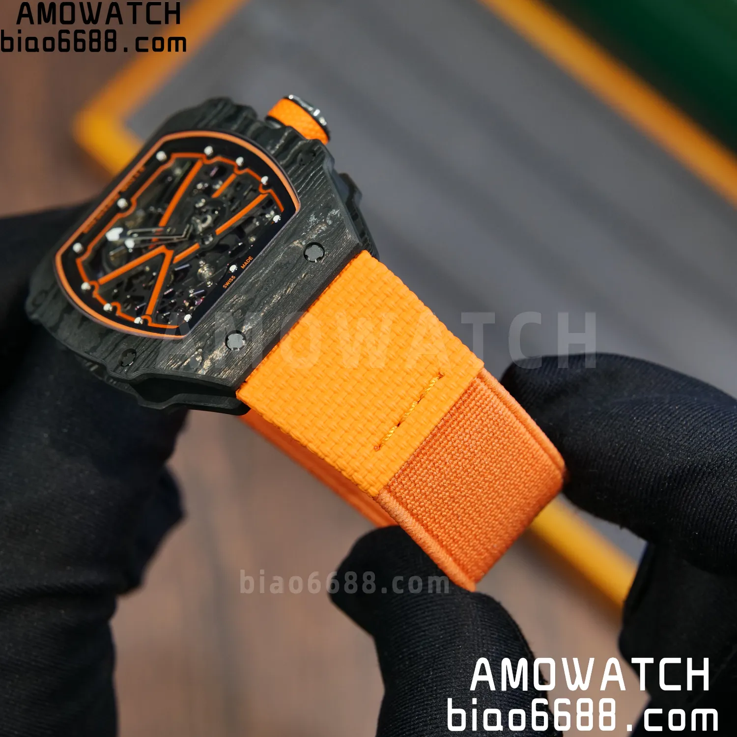 RICHARD MILLE RM67-02 Black NTPT Best Edition McLaren Dial on Orange Nylon strap CRMA7 Clone V9 67 ab77096fc19e725 AMO Watch