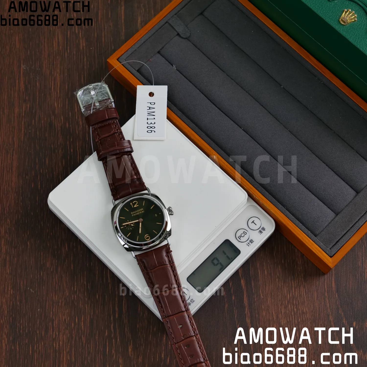 Panerai PAM1386 Y Radiomir TTF 1:1 Best Edition Green Dial on Brown Leather Strap P900 87 bba27ecb11247cc AMO Watch