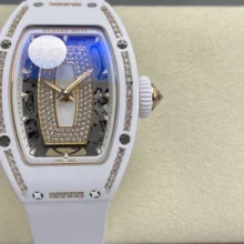 RICHARD MILLE RM07 Ladies White Ceramic Diamonds Bezel ZF 1:1 Best Edition White Dial on White Rubber Strap CRMA2 Clone