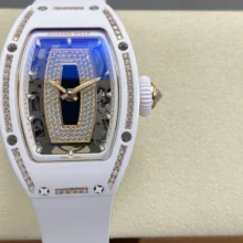 RICHARD MILLE RM07 Ladies White Ceramic Diamonds Bezel ZF 1:1 Best Edition Black Dial on White Rubber Strap CRMA2 Clone