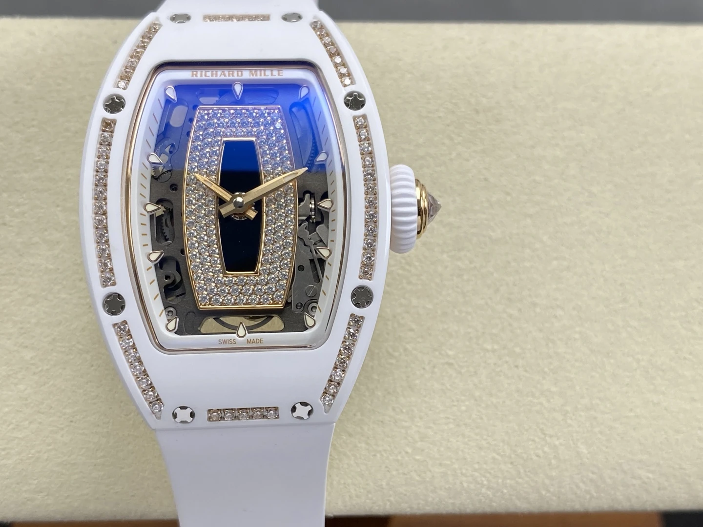 RICHARD MILLE RM07 Ladies White Ceramic Diamonds Bezel ZF 1:1 Best Edition Black Dial on White Rubber Strap CRMA2 Clone 31 c0199c1c430c884 AMO Watch