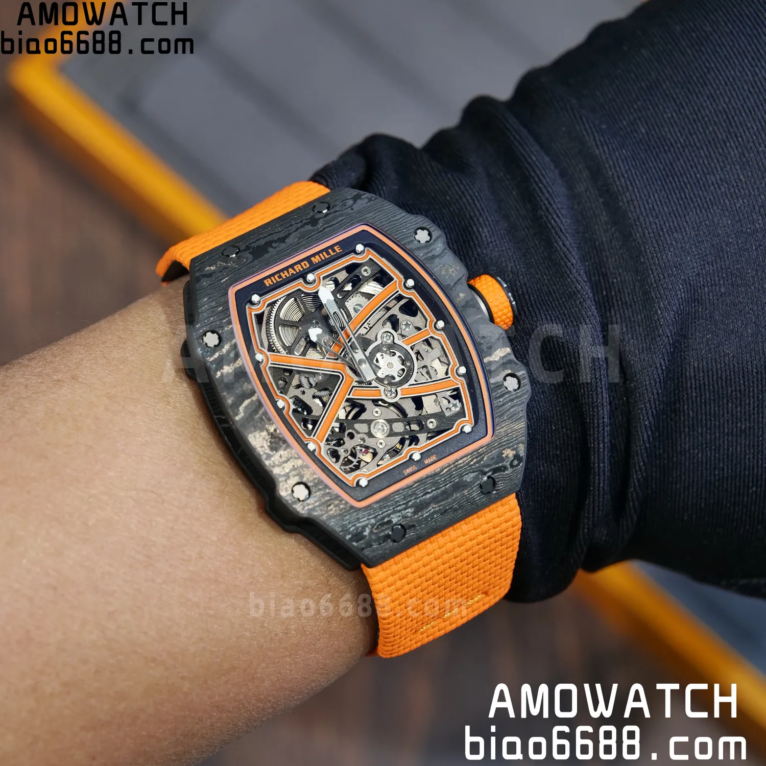 RICHARD MILLE RM67-02 Black NTPT Best Edition McLaren Dial on Orange Nylon strap CRMA7 Clone V9 90 c06863ec319816d AMO Watch