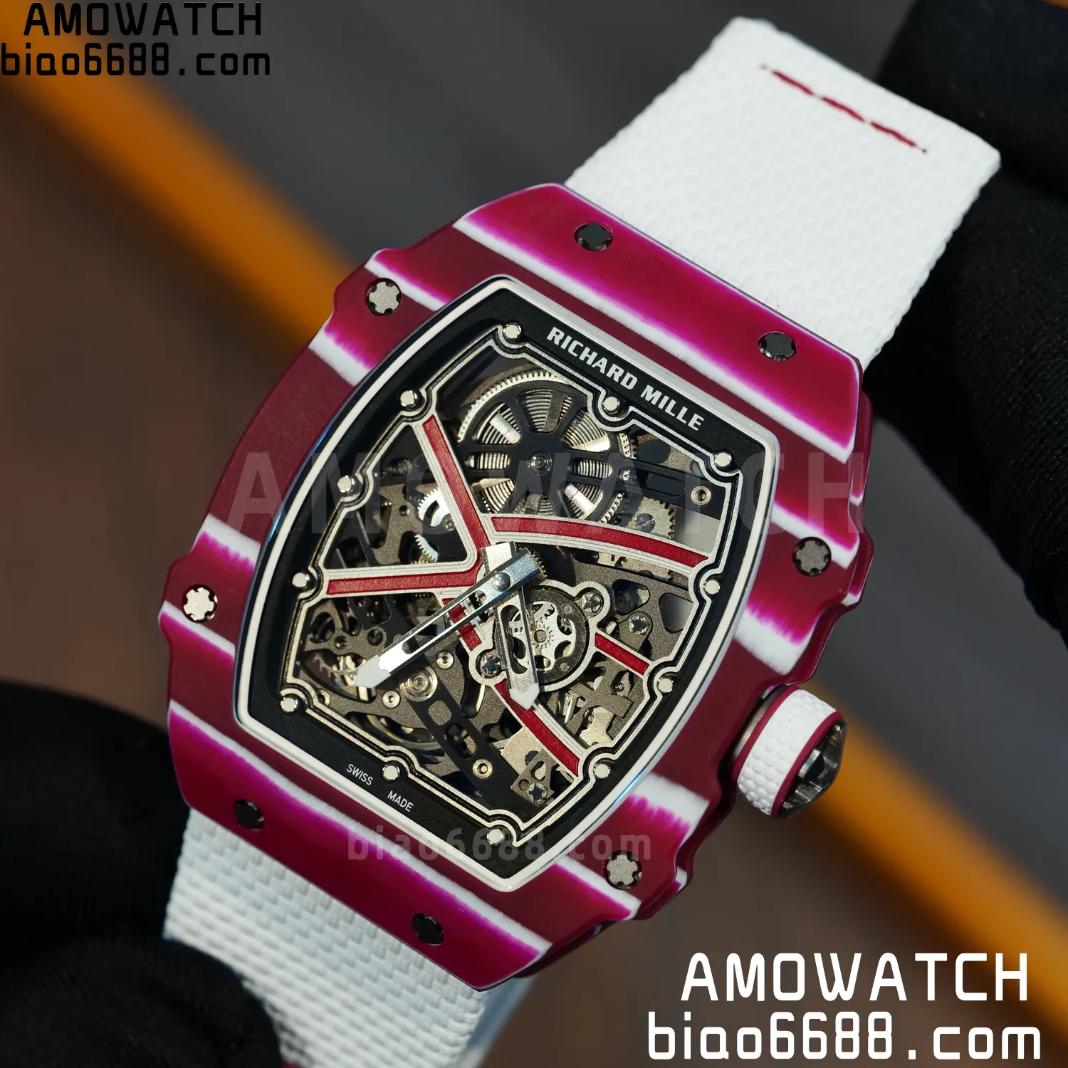 RICHARD MILLE RM67-02 Red NTPT Best Edition Qatar Dial on White Nylon strap CRMA7 Clone V9 76 c7e75e1dd713d3a AMO Watch