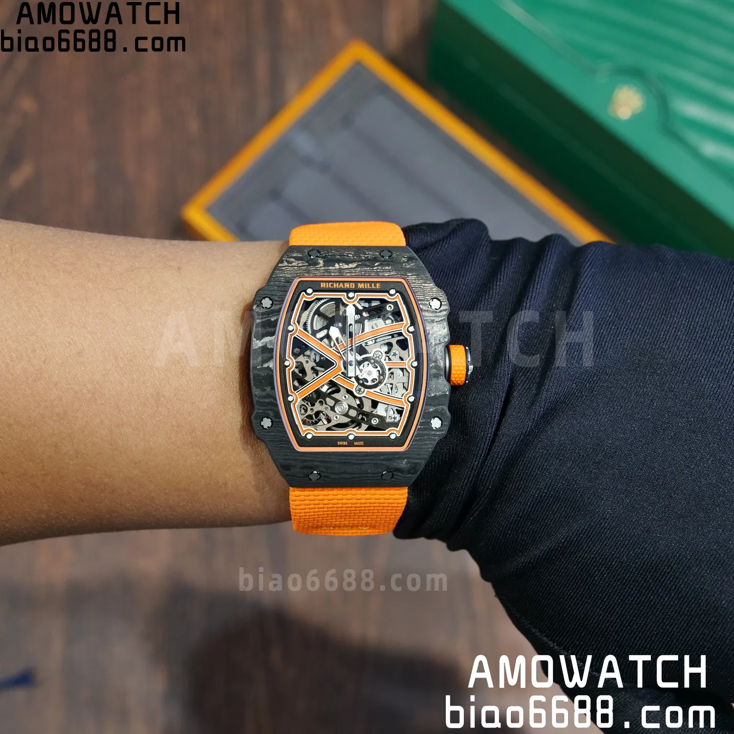 RICHARD MILLE RM67-02 Black NTPT Best Edition McLaren Dial on Orange Nylon strap CRMA7 Clone V9 88 ddae403a9a9b952 AMO Watch
