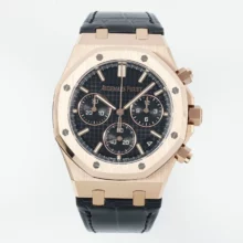 AP Royal Oak Chrono 26240 RG DDF 1:1 Best Edition Black Dial on Black Leather Strap DD4401 Super Clone Weight (SW Dial)
