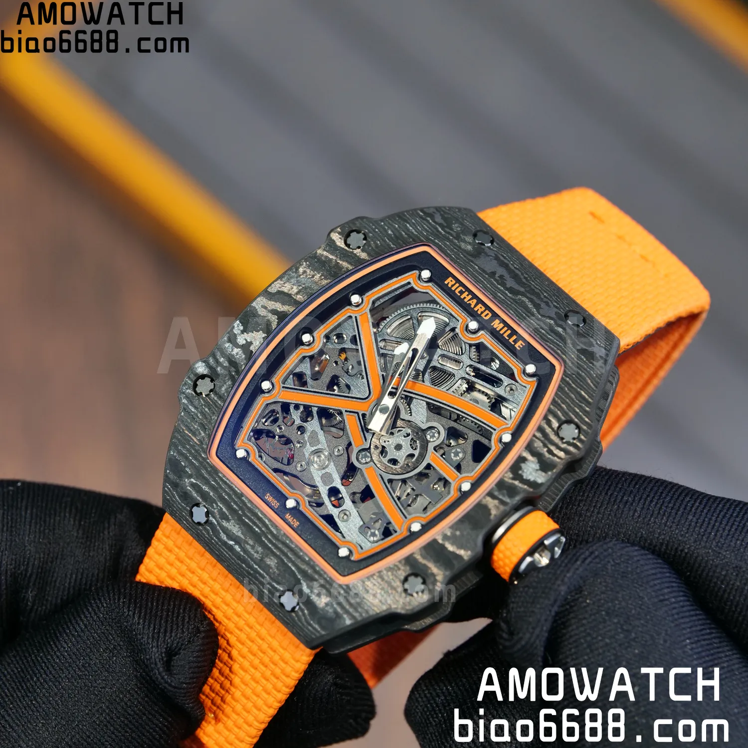 RICHARD MILLE RM67-02 Black NTPT Best Edition McLaren Dial on Orange Nylon strap CRMA7 Clone V9 75 e7287eb1f708688 AMO Watch