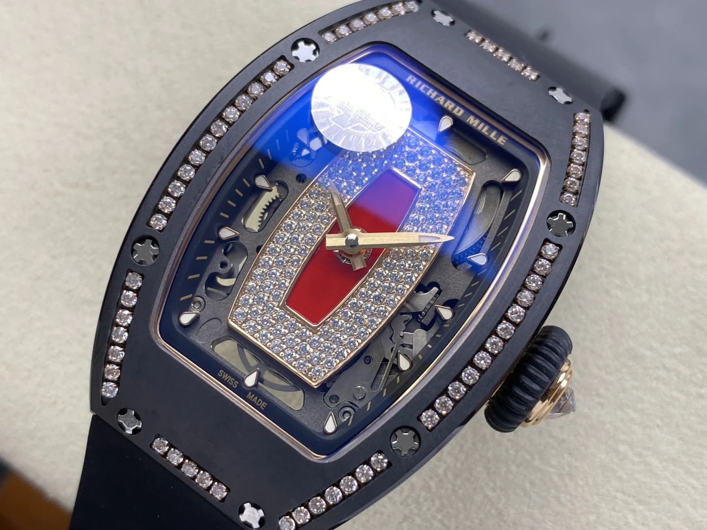 RICHARD MILLE RM07 Ladies Black Ceramic Diamonds Bezel ZF 1:1 Best Edition Red Dial on Black Rubber Strap CRMA2 Clone 33 f574b4e7cec386e 1 AMO Watch