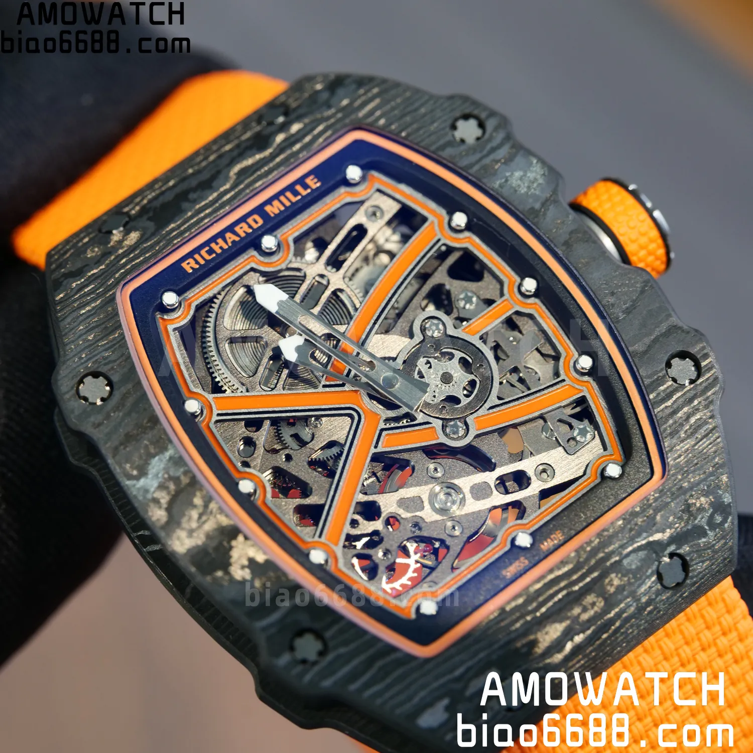 RICHARD MILLE RM67-02 Black NTPT Best Edition McLaren Dial on Orange Nylon strap CRMA7 Clone V9 82 f8572cff4dd6417 AMO Watch