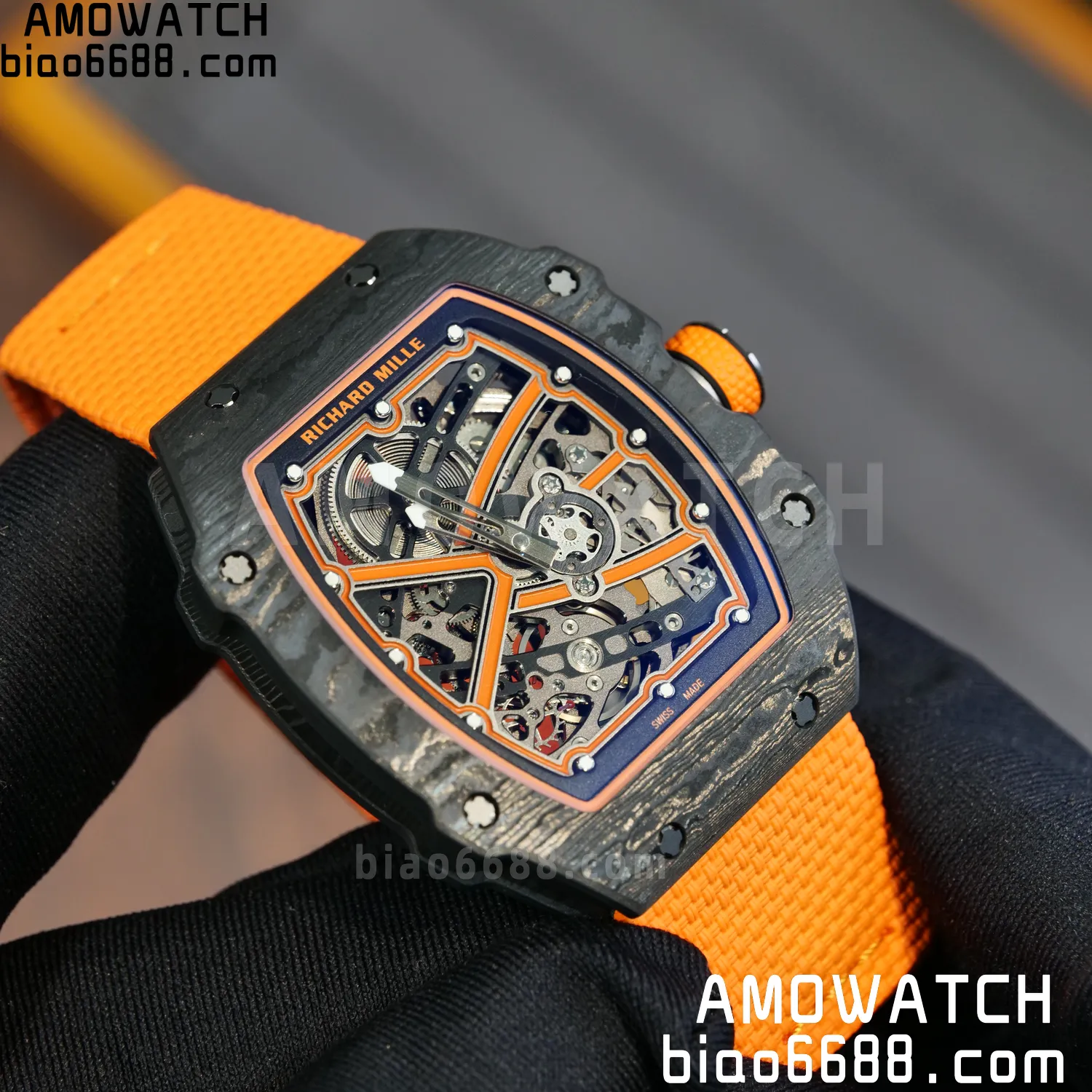 RICHARD MILLE RM67-02 Black NTPT Best Edition McLaren Dial on Orange Nylon strap CRMA7 Clone V9 74 f861bf355303bbe AMO Watch