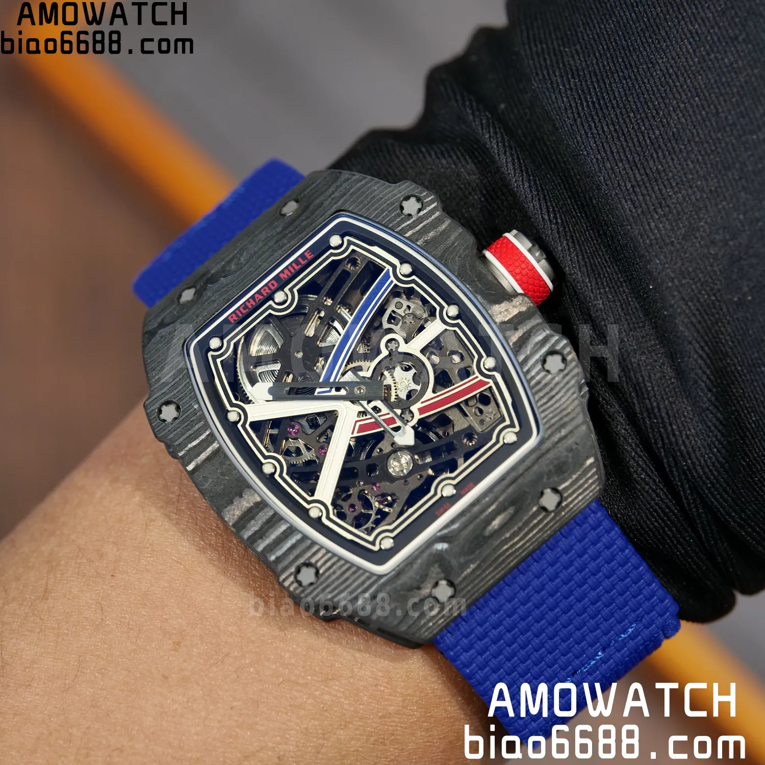 RICHARD MILLE RM67-02 Black NTPT Best Edition France Dial on Blue Nylon strap CRMA7 Clone V10 114 0ee0acd2b2dc474 AMO Watch