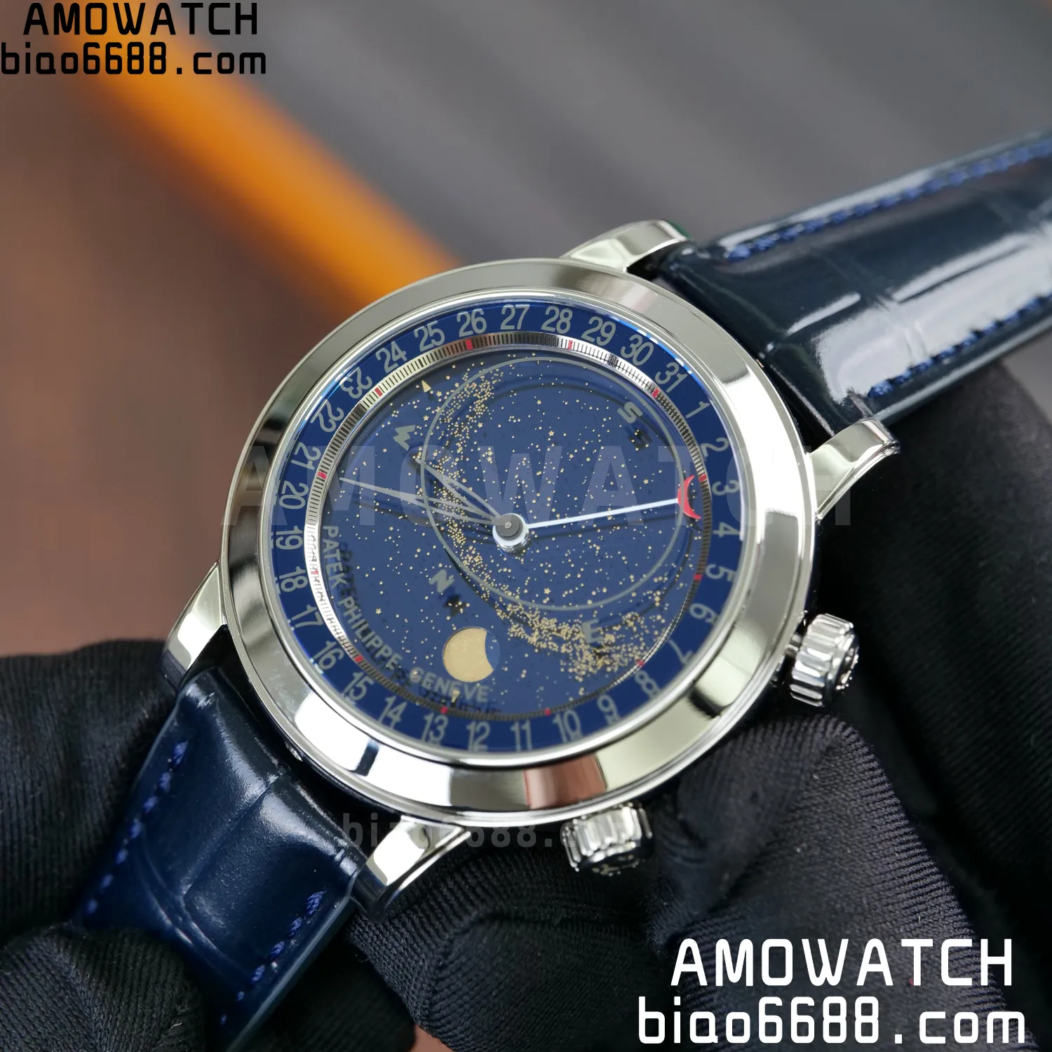 PP Grand Complications 6102 SS PPF 1:1 Best Edition Blue Dial on Blue Leather Strap SA240 Super Clone 110 37d3c8c3114ae19 AMO Watch