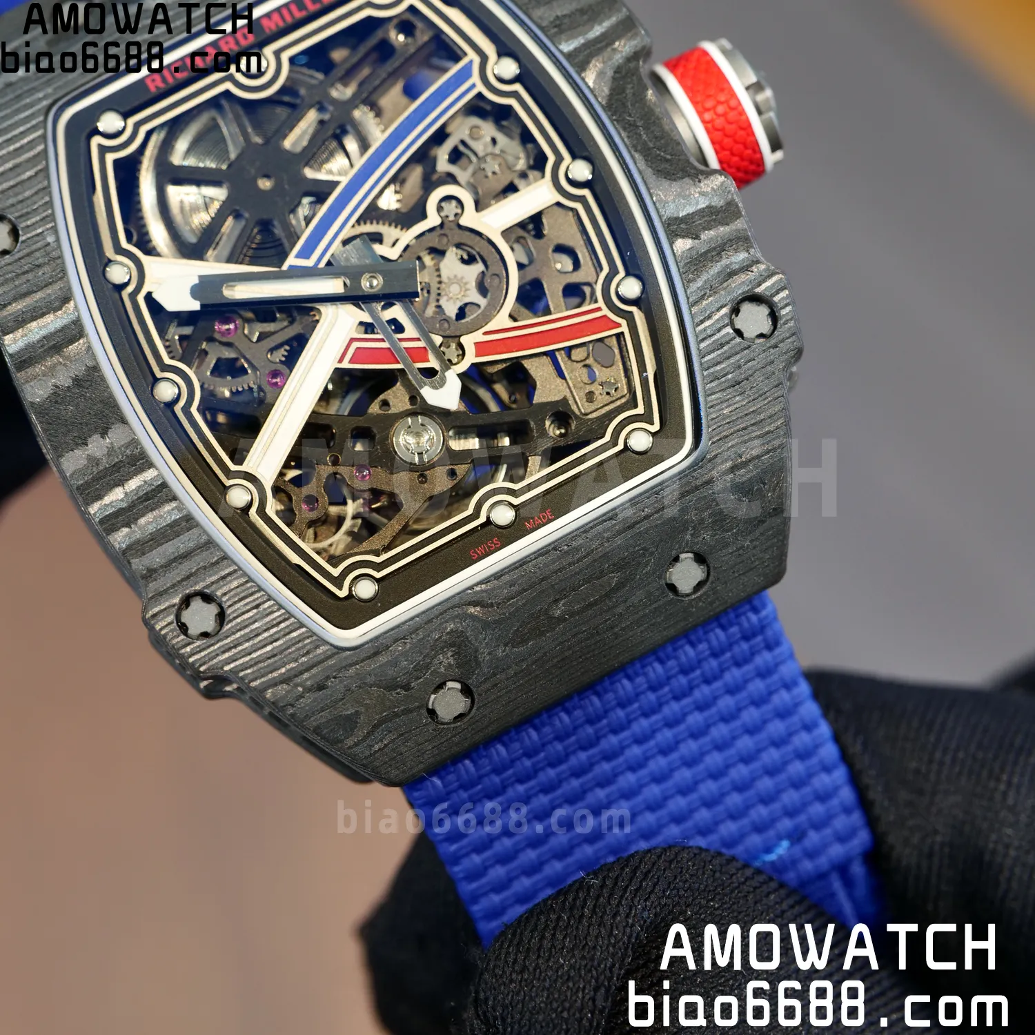 RICHARD MILLE RM67-02 Black NTPT Best Edition France Dial on Blue Nylon strap CRMA7 Clone V10 100 3db7b81b5c4bb6c AMO Watch