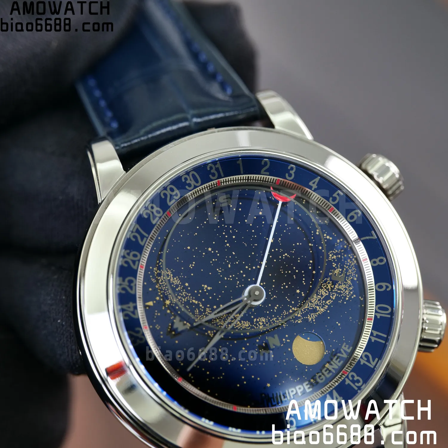 PP Grand Complications 6102 SS PPF 1:1 Best Edition Blue Dial on Blue Leather Strap SA240 Super Clone 115 625b64f7df08ff1 AMO Watch