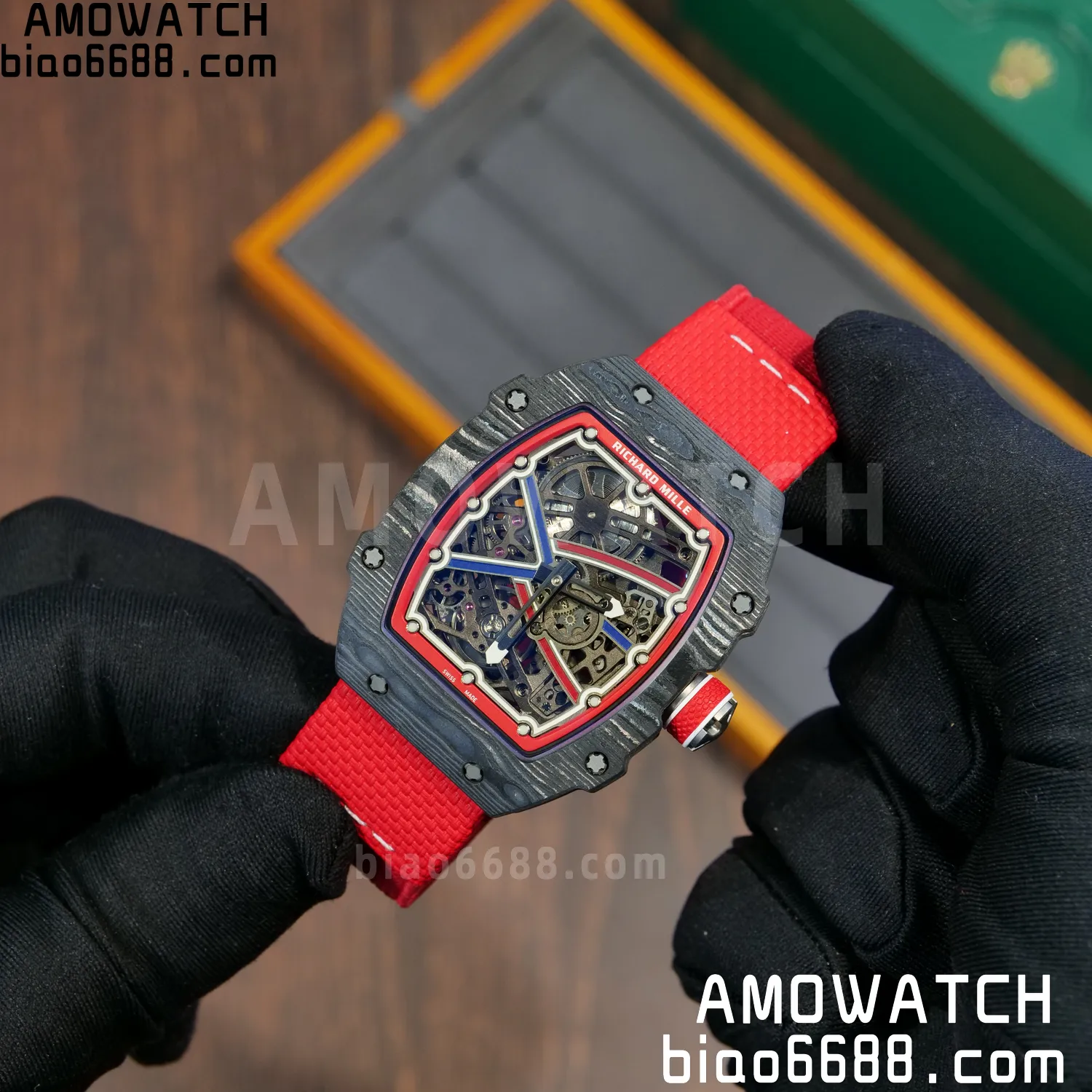 RICHARD MILLE RM67-02 Black NTPT Best Edition Norway Dial on Red Nylon strap CRMA7 Clone V10 89 80de9917c03fd9a AMO Watch