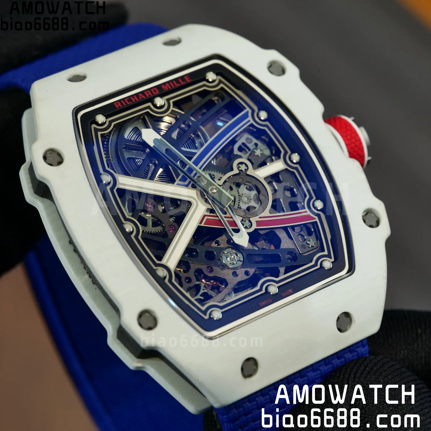 RICHARD MILLE RM67-02 White NTPT Best Edition France Dial on Blue Nylon strap CRMA7 Clone V10 93 8eb17fc87fd57f8 AMO Watch