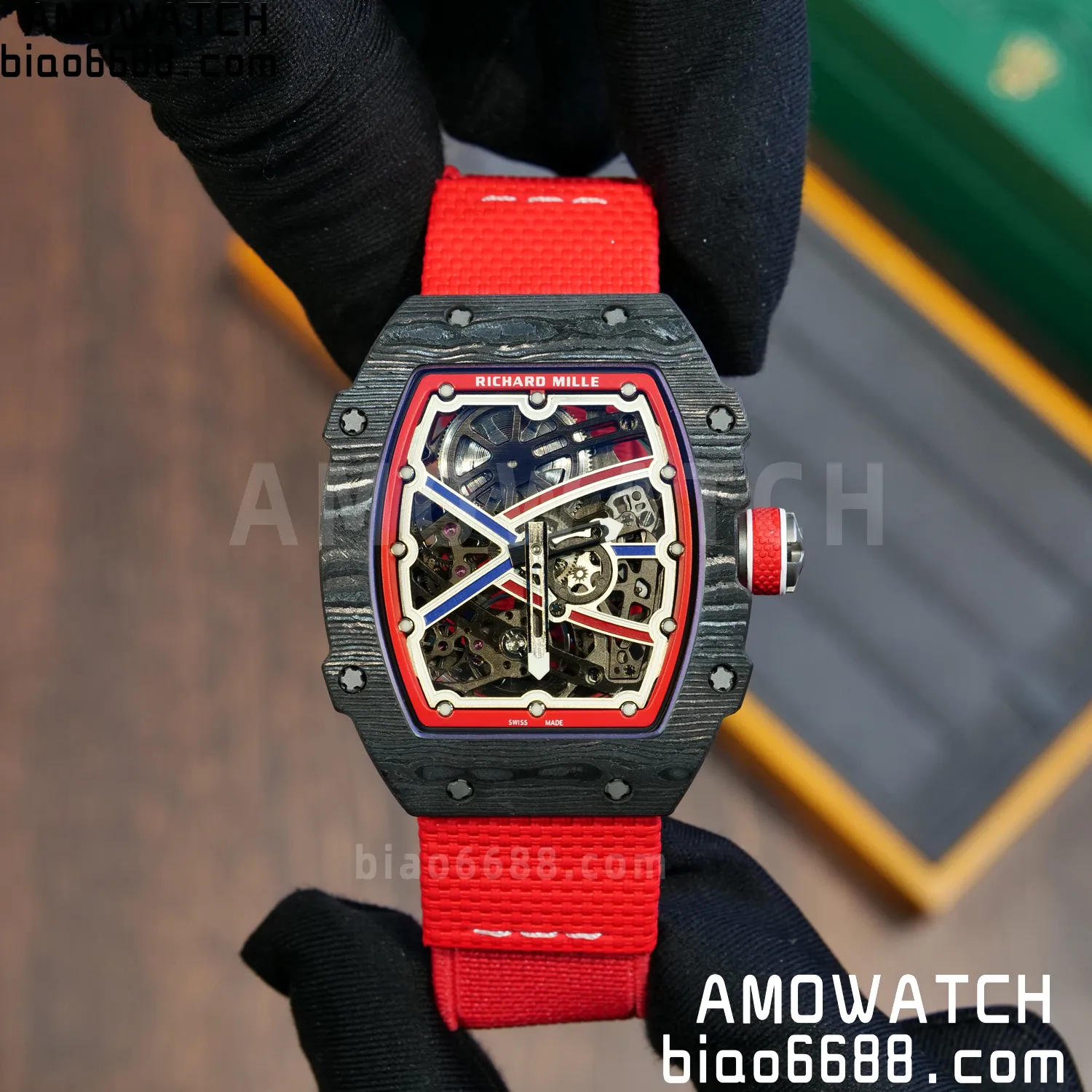 RICHARD MILLE RM67-02 Black NTPT Best Edition Norway Dial on Red Nylon strap CRMA7 Clone V10 92 9abffb2fc52a258 AMO Watch