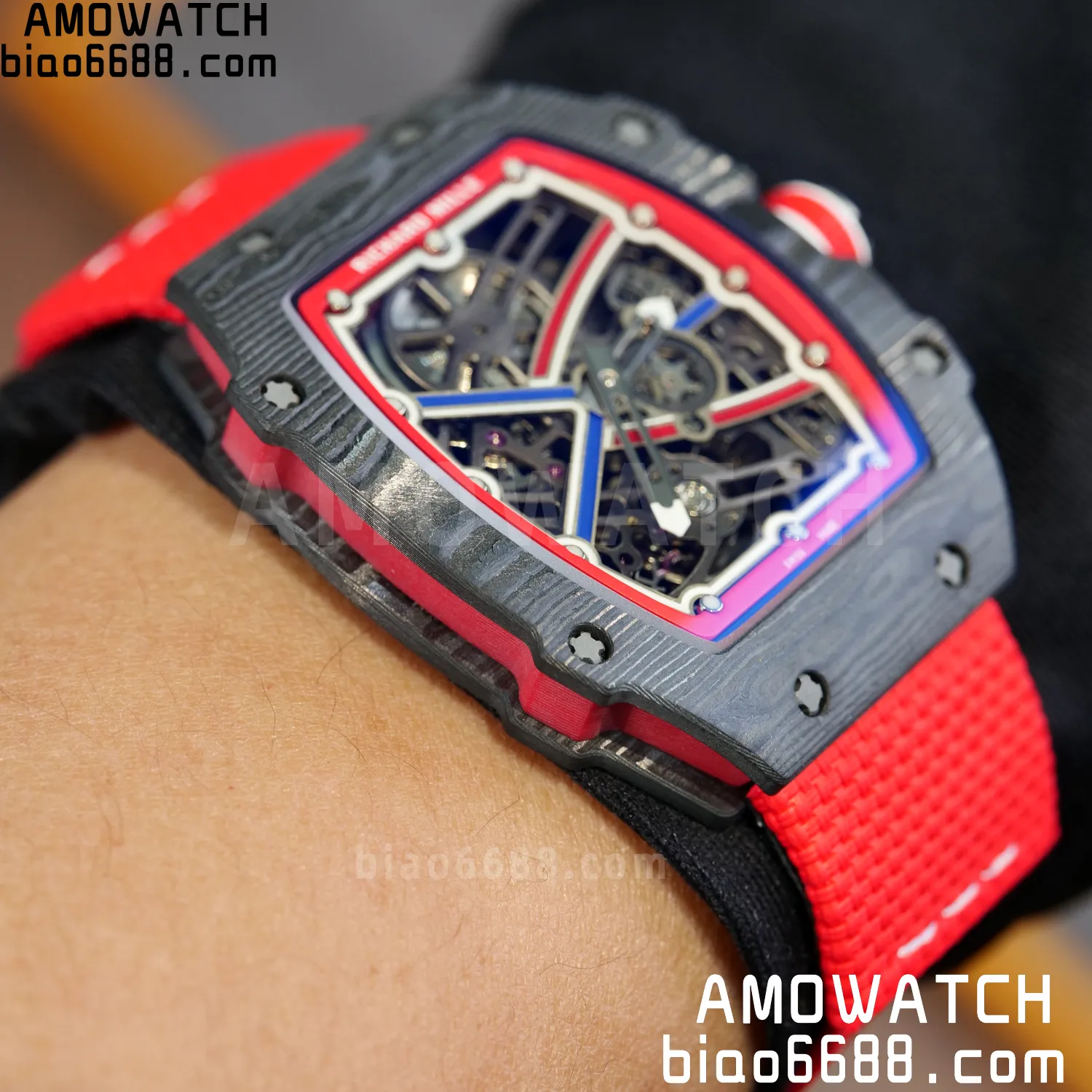 RICHARD MILLE RM67-02 Black NTPT Best Edition Norway Dial on Red Nylon strap CRMA7 Clone V10 115 9c2a99f2bbc7140 AMO Watch