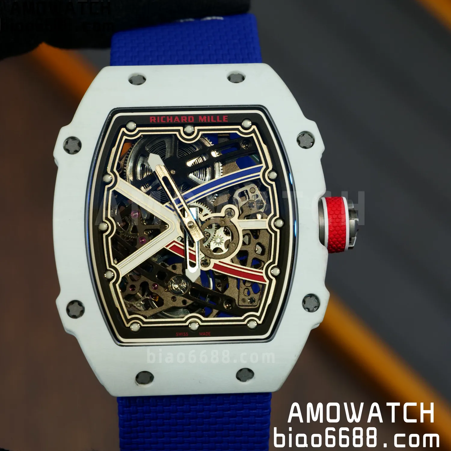 RICHARD MILLE RM67-02 White NTPT Best Edition France Dial on Blue Nylon strap CRMA7 Clone V10 83 9d280d4ebb98676 AMO Watch