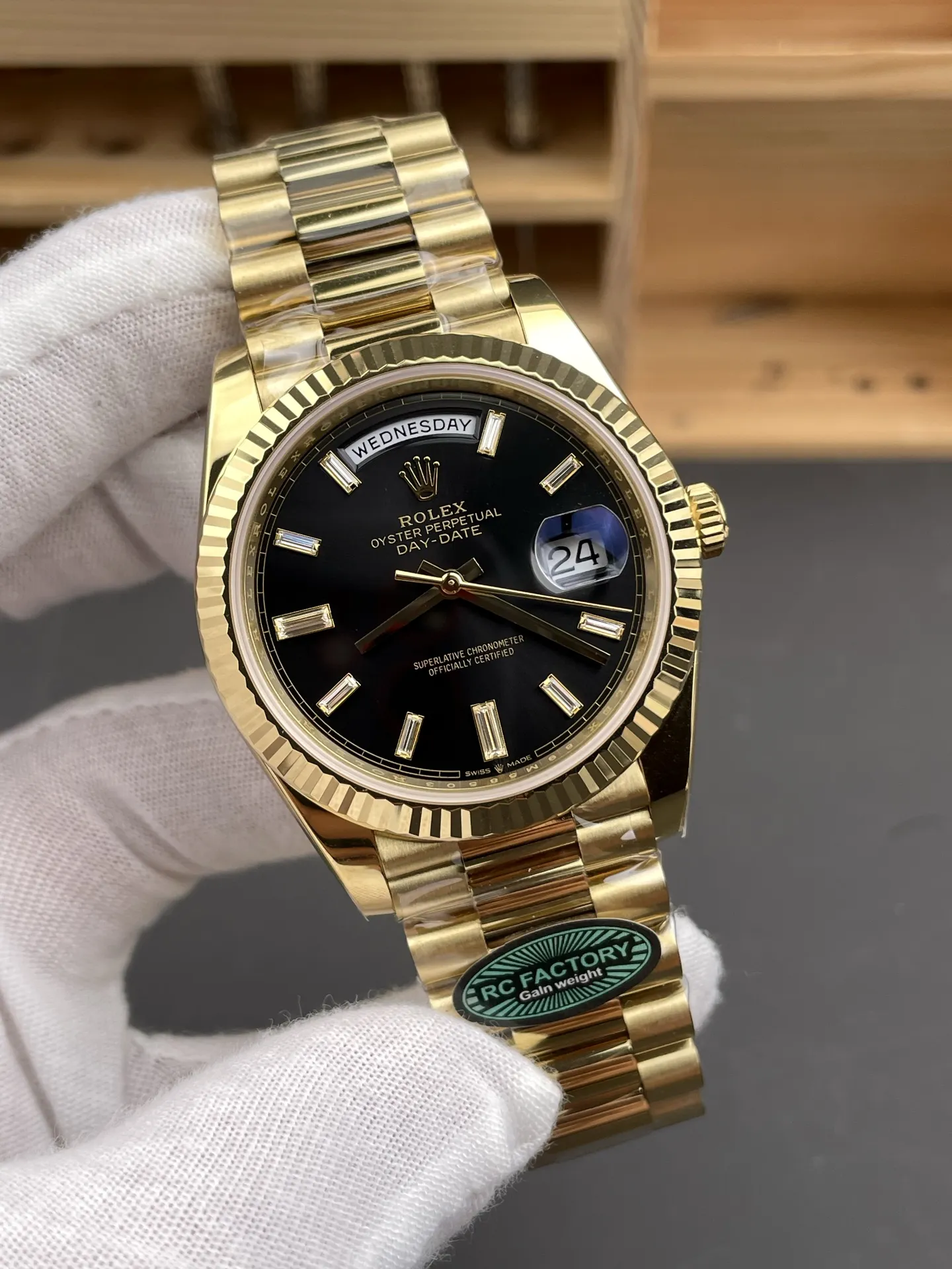 Rolex Day Date 40 YG 228238 RCF 1:1 Best Edition Black Dial on President Bracelet VR3255 (211g) 24 a389bc4b4e913d6 AMO Watch