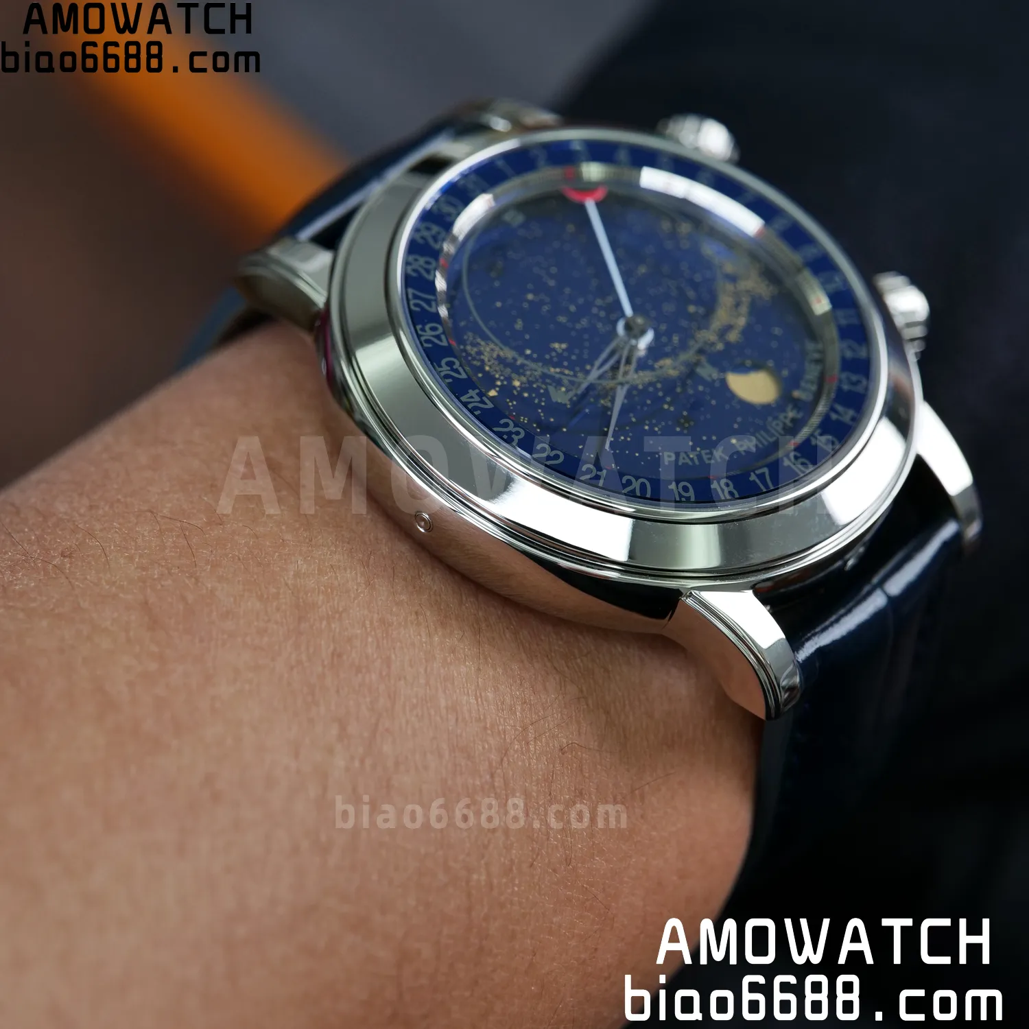 PP Grand Complications 6102 SS PPF 1:1 Best Edition Blue Dial on Blue Leather Strap SA240 Super Clone 138 b83160a1889502c AMO Watch