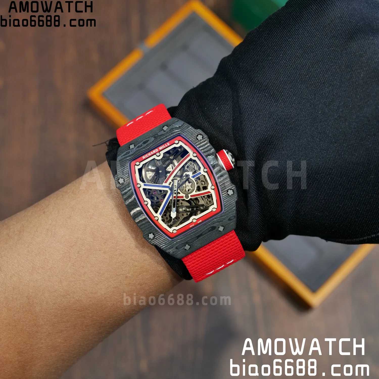 RICHARD MILLE RM67-02 Black NTPT Best Edition Norway Dial on Red Nylon strap CRMA7 Clone V10 120 c76bae1412076a3 AMO Watch