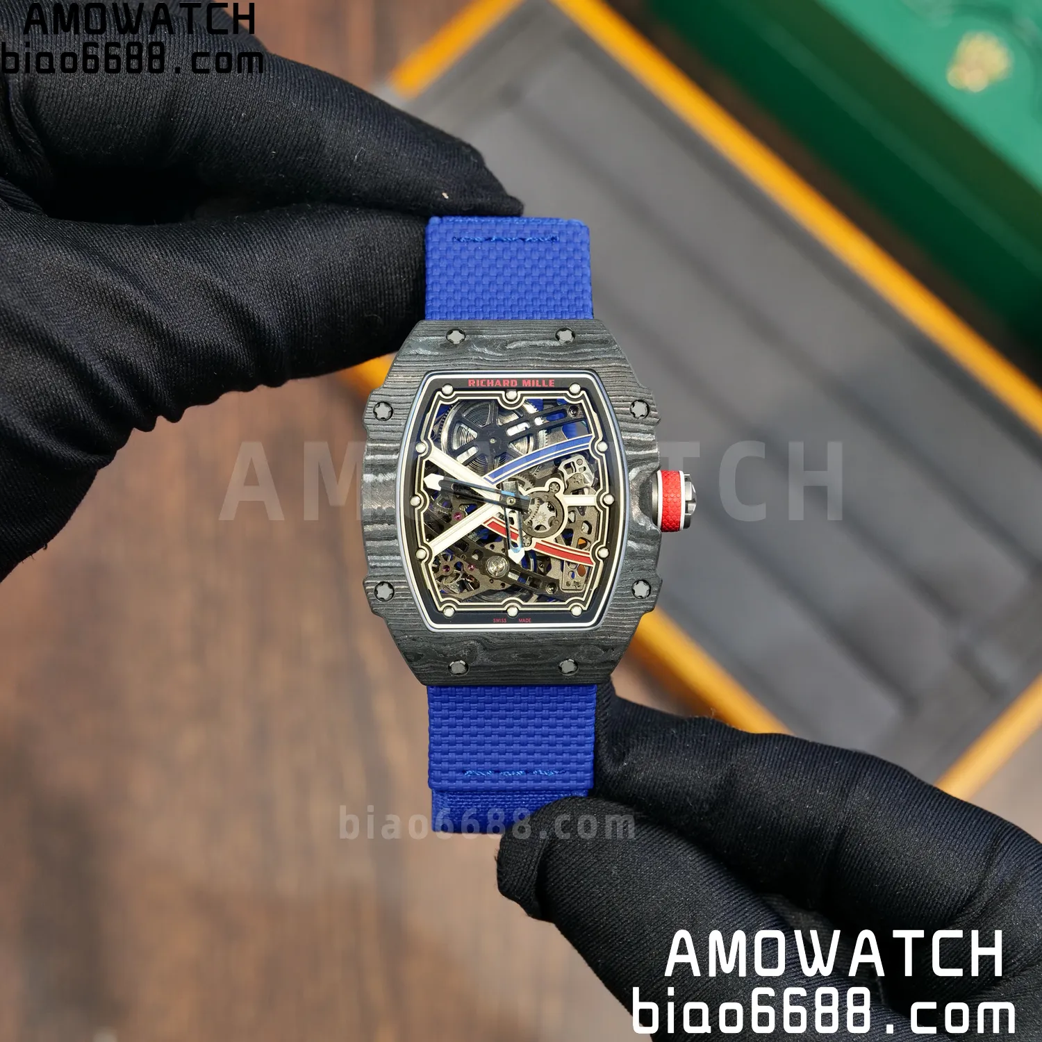 RICHARD MILLE RM67-02 Black NTPT Best Edition France Dial on Blue Nylon strap CRMA7 Clone V10 83 eedb59973a457b7 AMO Watch