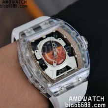 Custom Made RICHARD MILLE  RM52-05 RM5205 Crystal case White Strap Tourbillon