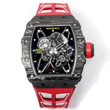 RICHARD MILLE RM035 RM35-01 Black Carbon NEW Factory Best Edition Skeleton Dial on Red Rubber Strap Clone RMUL3