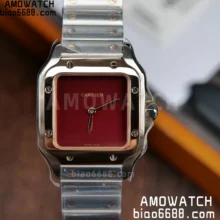 Cartier Santos 27mm SS/RG 8848F 1:1 Best Edition Red Dial on SS/RG Bracelet Quartz