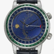 PP Grand Complications 6102 SS Green Diamonds Bezel PPF 1:1 Best Edition Blue Dial on Blue Leather Strap SA240 Super Clone