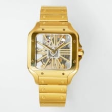 Cartier Santos Skeleton YG RICH 1:1 Best Edition Skeleton Dial on YG Bracelet 9611MC Super Clone V2