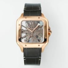 Cartier Santos Skeleton RG RICH 1:1 Best Edition Skeleton Dial on Brown Leather Strap 9611MC Super Clone V2